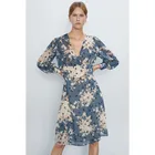 Women's fashion new V-neck flower print button decorated long-sleeved dress