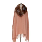 Fur Fur Shawl Women Fashion Style Women Winter Cashmere Plain Shawl With Real Fur Collar