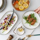 Nordic luxury 10pcs set Commercial Cheap dinner round gold rim ceramic plate dinnerware sets for restaurant