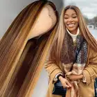 Hair Lace Wig Free Sample New Color Custom Long Straight Hair Lace Frontal Synthetic Wig