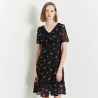 New look high quality ladies chiffon dress v-neck short sleeve high waist floral women dress