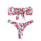 Sexy Cherry Floral Knot Bandeau Bikini Set Bathing Suit Female Swimsuit Thong Swimwear Women Brazilian Bikini