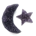Wholesale Natural Carved Amethyst Cluster Crystal Moon Star for Decoration