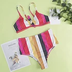 OEM High Waisted Swimwear Bikini Two Piece Bathing Suit Bow Tie Bikini Swim Wear Brazilian Striped Sexy Bikini