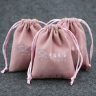 2020 hot sale Custom printed logo pink drawstring bag jewelry velvet pouch