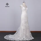 Real Photo Elegant Wedding Dress Mermaid Lace Appliques Cap Sleeves Sweep Train Wedding Dress Bridal Gown