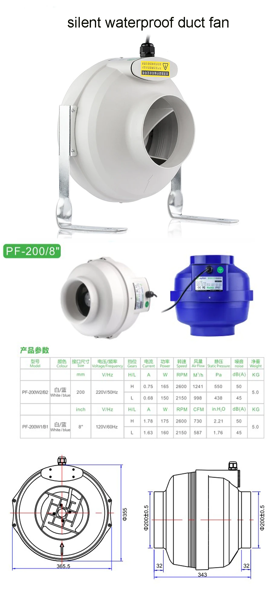 Inline Duct Fan, 200mm, Centrifugal - detail 2