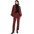 Fashion Double Breasted Women Winter Coats Ladies Wool Thick Coat With Pant Suits Two Piece Set
