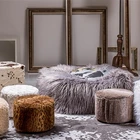 Luxurious fluffy living room furniture beige plush faux fur lazy chair bean bag