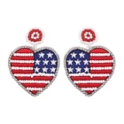 Fashion Trendy Girls Accessories Rhinestone Rice Beads Big Heart American Flag Independence Day Women Stud Earrings