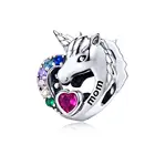 New S925 sterling silver unicorn bead diy handmade bracelet necklace heart-shaped silver pendant