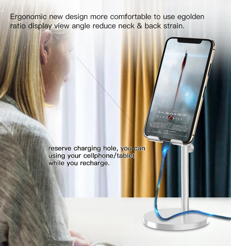 Table Use Cell Phone Stand Holder Angle Height Adjustable Aluminum Alloy Desktop Mobile Phone Tablet Stand