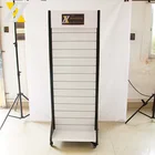Department Store Metal Hook Slot Plate Rack Disposable Bag / Dishrag Display Stand With Wheels