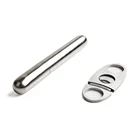 Wholesale Cigar Accessories Packing Tube Stainless Steel Travel Cigar Case Holder Humidor + Cutter Set
