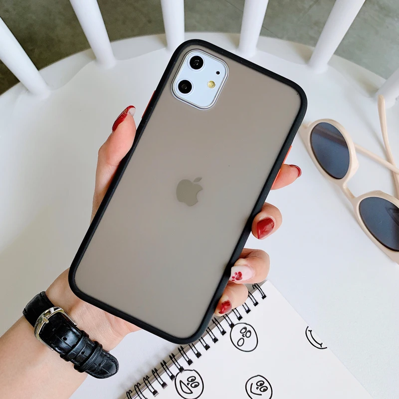 New Frosted Matte PC Translucent Color Button Matte Skin Shockproof TPU Phone Case For iPhone SE 11 Pro Max XS XR 6s 7s 8s Plus