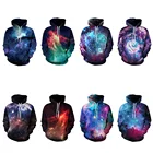 Unisex Realistic 3D Print Galaxy Pullover Hooded Sweatshirt Hoodies With Big Pockets