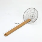Stainless steel oil skimmer slotted scoop filter colander spoon with wood handle