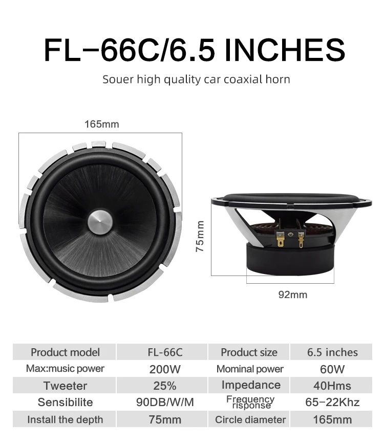 Suoer FL-66C 6.5 inch Manufacture cheap car subwoofer RMS powered car subwoofer frame