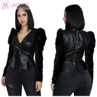 Y4052 hot selling black v neck long sleeve back zipper latest design 2019 women pu leather blouse and shirt