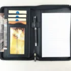 Custom logo multifunctional PU leather A5 portfolio with notepad card slots file pocket portfolio