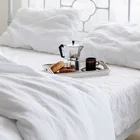 Queen stone washed white Linen duvet cover sheet set