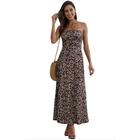 Floral paint off shoulder warp chest ladies dress strapless women casual long dress