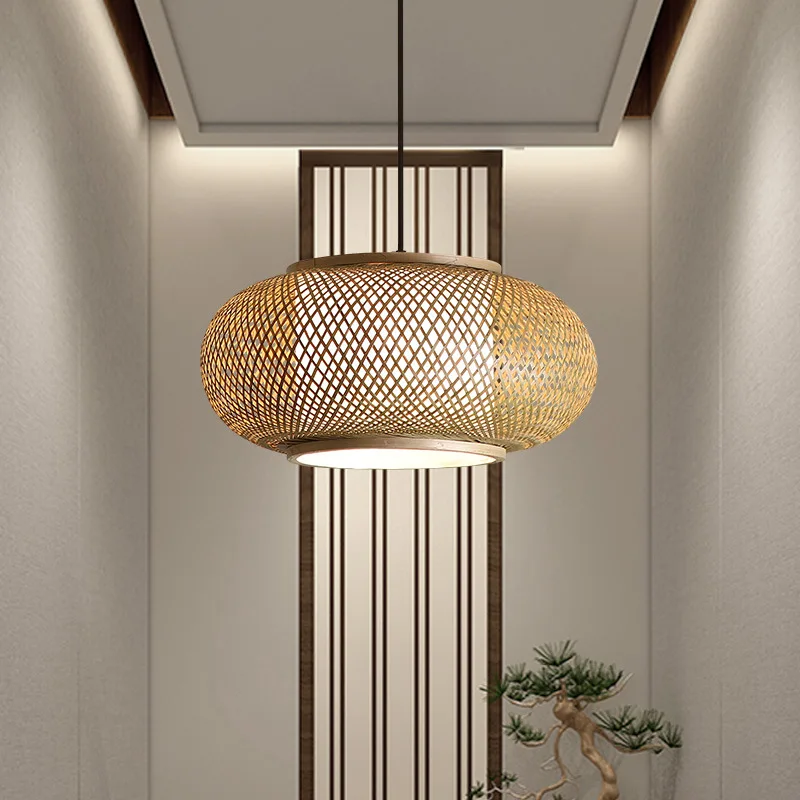 Antique decoration round bamboo lampshade pendant light