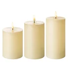 set of 3 smooth 3'' X 4'' 5'' 6'' pillar ivory simulation paraffin wax battery operated flickering led candles