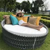Newest customized size outdoor indoor Nordic PE rope fabric round wicker rattan beach day beds pool bed outdoor