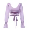 Fashion mature clothing women stockings sexy crop top with organza long sleeve
