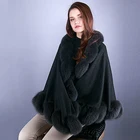 Wholesale Fashion Winter Women Cashmere Fox Fur Poncho Scarf