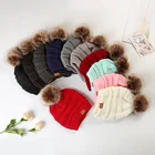 Wholesale colorful custom logo winter unisex women knitted pom pom fur beanie hat