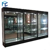 Lockable simple design silver frame blue MDF panel customized aluminum and glass display cabinets