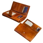 Customize Leather Long Bifold Wallet Coin Purse Clutch with Double Sides Card Holders