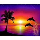 Sunset Dolphin Tree modern Wall art decor canvas 5d diy full painting diamond diamond embroidery