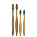flat handle eco bamboo toothbrush with rainbow bristles kraft box package