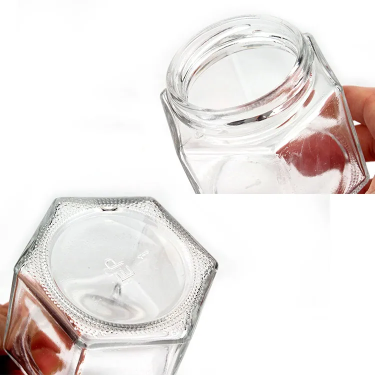 hot sale 4oz 120ml hexagon glass honey storage jar with metal screw cap