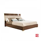 MidCentury Brown Gum Tree Queen Size Bed Eco-Leather Beds Bedroom Furniture Modern Queen Bed Size