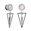 Unique design triangle ear expander body piercing jewelry pink stone stainless steel gem dangle ear plug tunnel