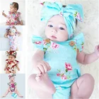 Newborn Onesies Cotton Printed Boutique Flutter Short Sleeve Infant Jumpsuits Set With Headband Girls Baby Floral Romper