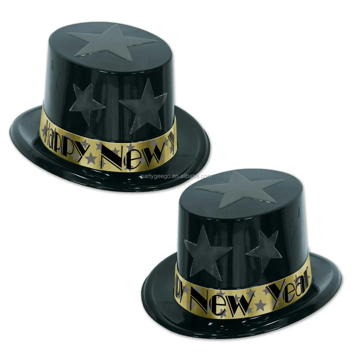 Nueva impresión sombreros de fiesta por partido divertido sombreros de plástico Feliz Año Nuevo fiesta de cumpleaños brillo pvc sombrero Decoración