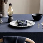 170300cm French blue rectangular pure linen dining table cloth set with stone washed service