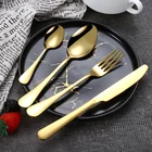 QZQ 18/0 Stainless Steel Tableware Set Spoon and Fork 24pcs Silverware Flatware Gold Cutlery Set