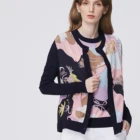 Coats Knitted Women Coats 2020 Winter Fashion Knitted Printed 100% Silk Irregular Floral Coats