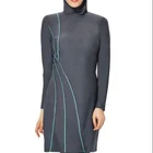 MOTIVE FORCE Strips Patchjob Grey And Aqua Girls Muslim Swimwear Manufacture High Quality Muslim Women Swimwear