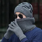Fashion new arrival hot sale mens all in one winter hats knitted beanie scarf hat & glove sets
