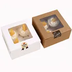Custom design white brown kraft paper folding 4 hole cupcake macaron packaging boxes with PVC window