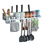 Space aluminum kitchen rack free punching spice rack kitchen supplies kitchen hardware pendant rack storage