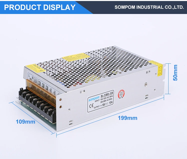 SOMPOM Input 110v or 220V output 18volt 18v 10a power supply
