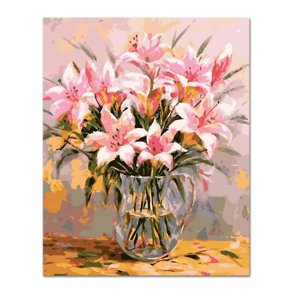 自定义无框丙烯酸粉红色的百合花 diy 绘画油画由数字